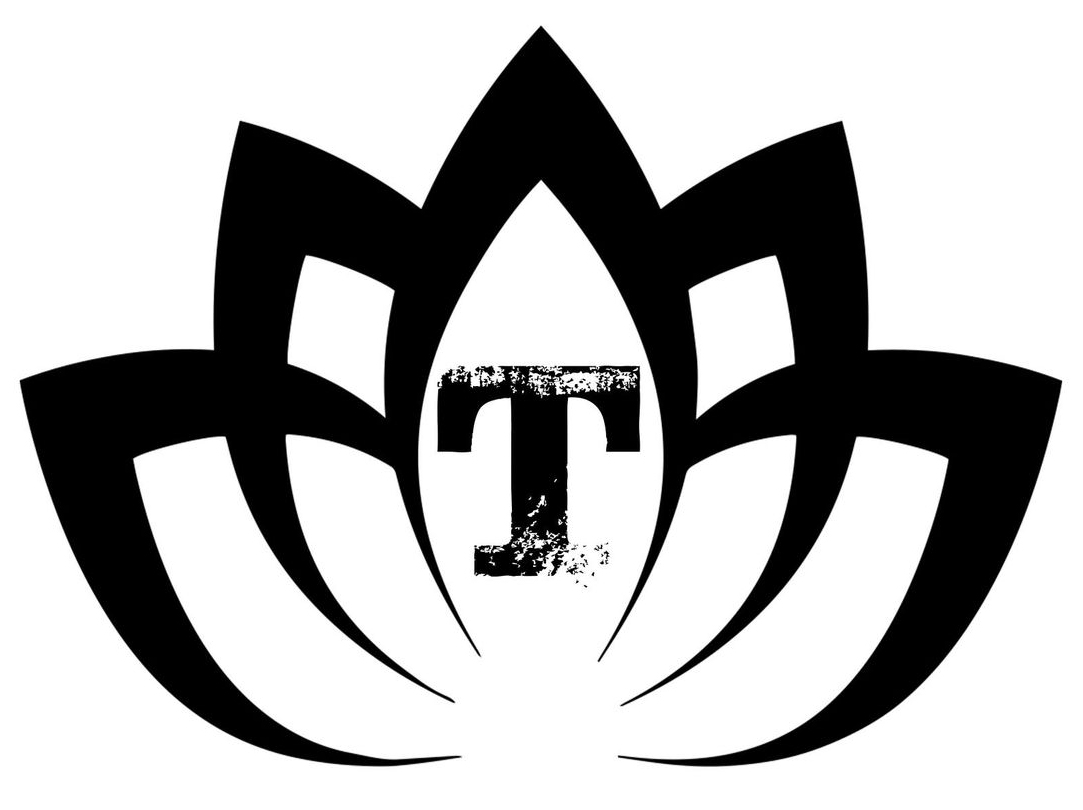 Company Logo, black and white lotus flower with a T in the middle of the flower